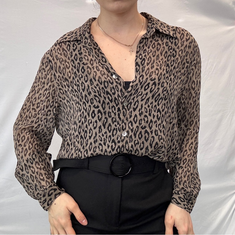 Vintage Animal print button up blouse with a touch of 90s flair